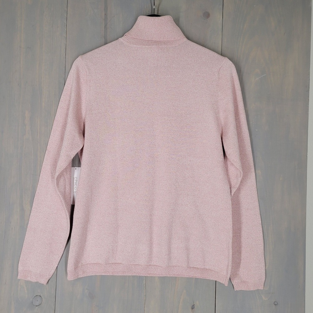 Chico's‎ Turtleneck Sweater Womens 1 Pink Sparkle Ashlan Pullover Metallic - Picture 2 of 8